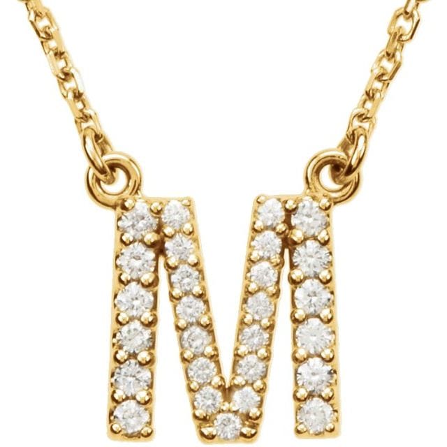 saveongems Initial M / I1 G-H / 14K Yellow 14K Natural Diamond Initial 16" Necklace