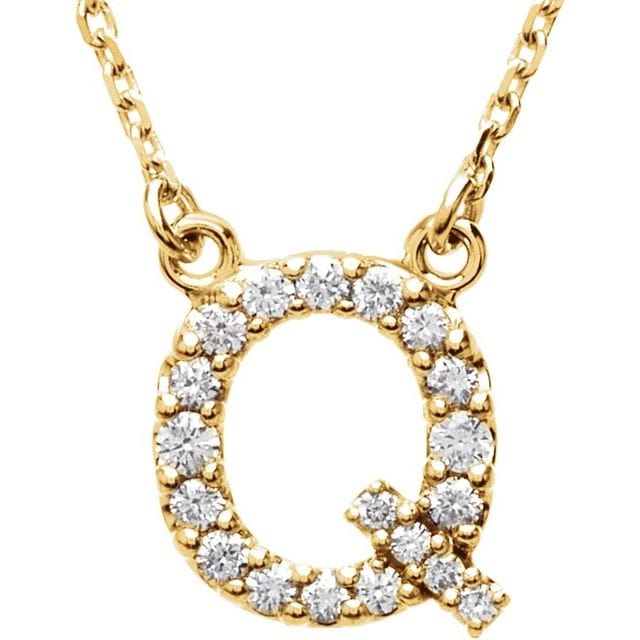 saveongems Initial Q / I1 G-H / 14K Yellow 14K Natural Diamond Initial 16" Necklace