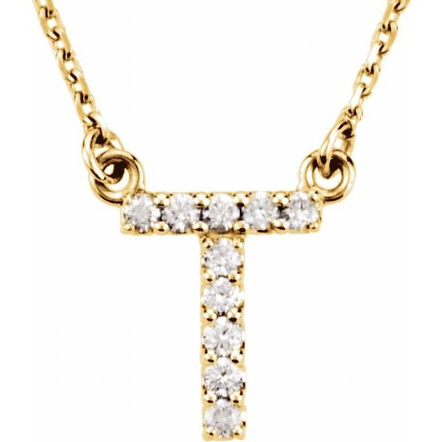 saveongems Initial T / I1 G-H / 14K Yellow 14K Natural Diamond Initial 16" Necklace