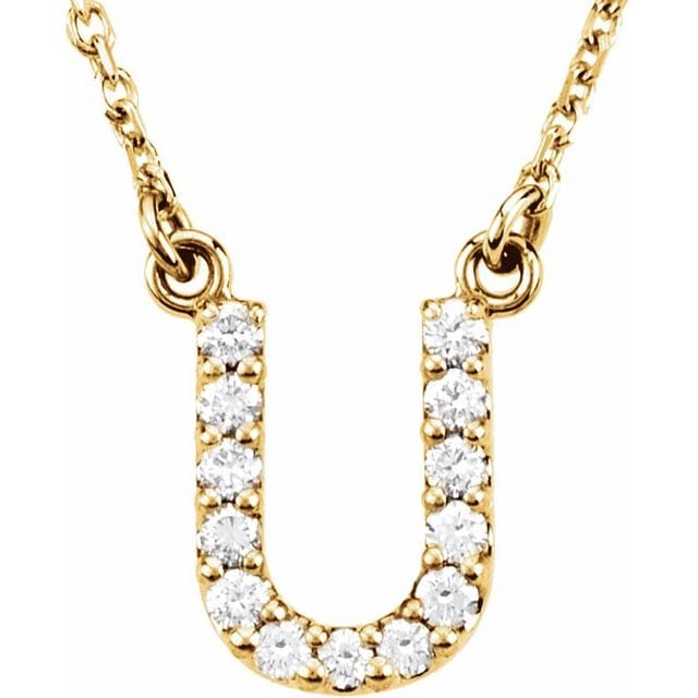 saveongems Initial U / I1 G-H / 14K Yellow 14K Natural Diamond Initial 16" Necklace