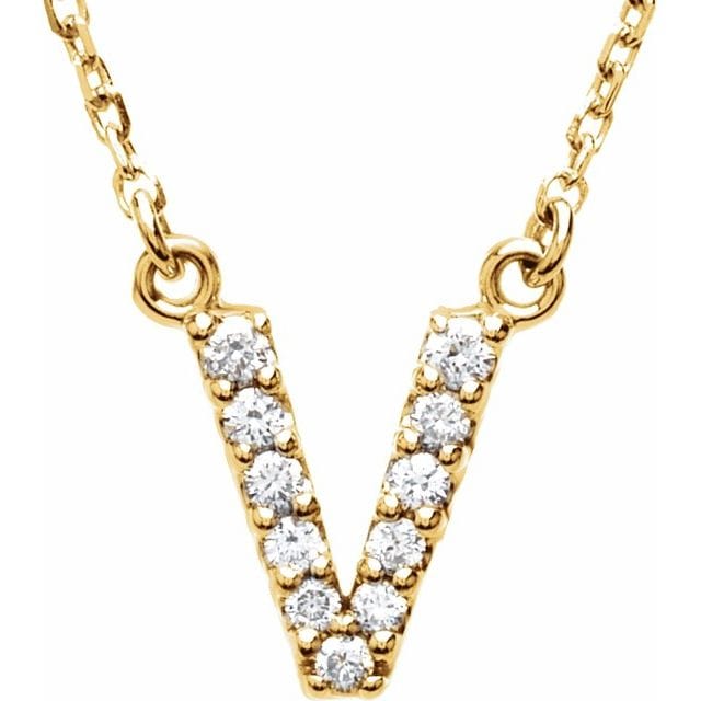 saveongems Initial V / I1 G-H / 14K Yellow 14K Natural Diamond Initial 16" Necklace