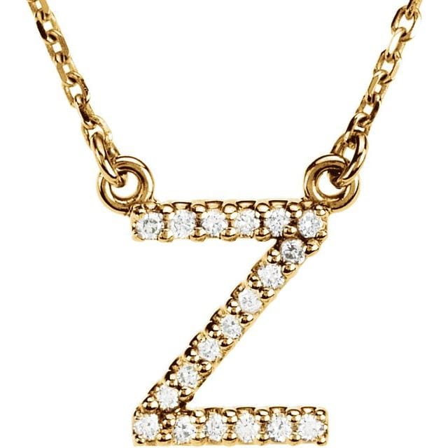 saveongems Initial Z / I1 G-H / 14K Yellow 14K Natural Diamond Initial 16" Necklace