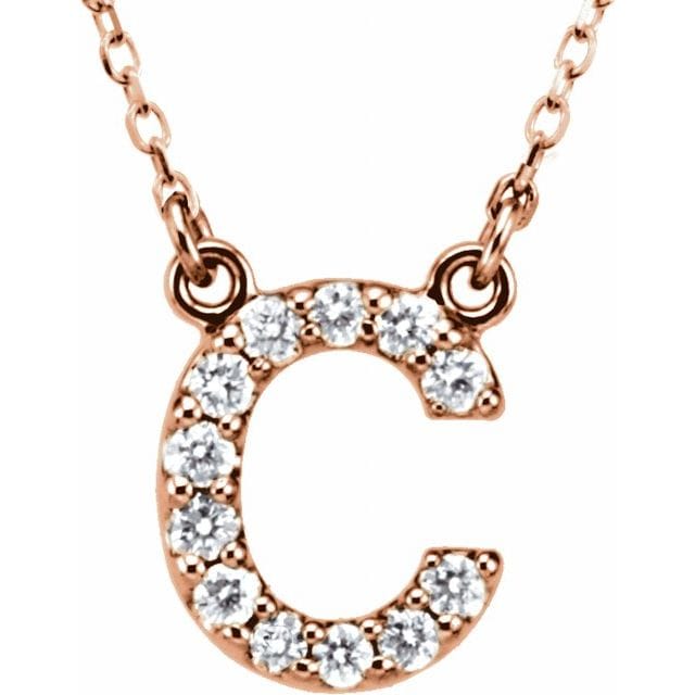 saveongems Initial C / I1 G-H / 14K Rose 14K Natural Diamond Initial 16" Necklace