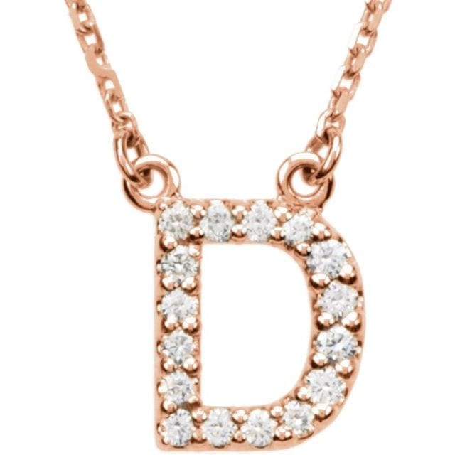saveongems Initial D / I1 G-H / 14K Rose 14K Natural Diamond Initial 16" Necklace