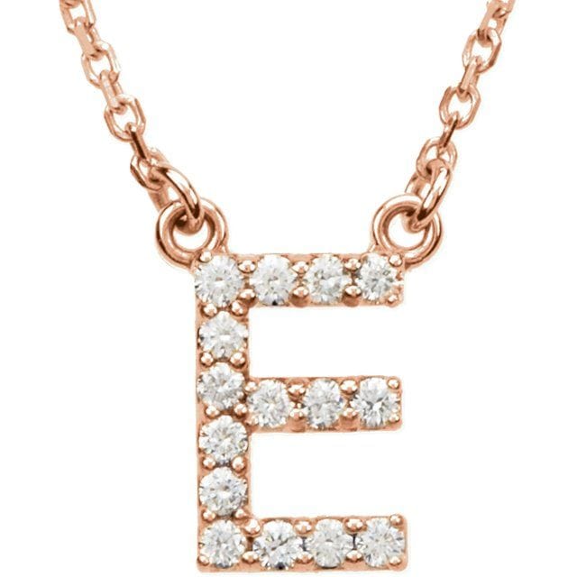 saveongems Initial E / I1 G-H / 14K Rose 14K Natural Diamond Initial 16" Necklace