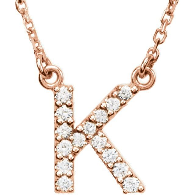 saveongems Initial K / I1 G-H / 14K Rose 14K Natural Diamond Initial 16" Necklace