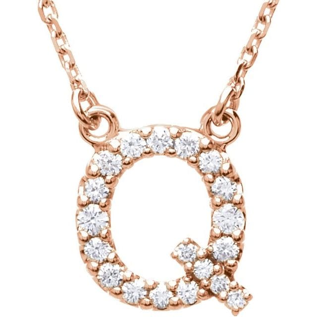 saveongems Initial Q / I1 G-H / 14K Rose 14K Natural Diamond Initial 16" Necklace
