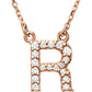 saveongems Initial R / I1 G-H / 14K Rose 14K Natural Diamond Initial 16" Necklace
