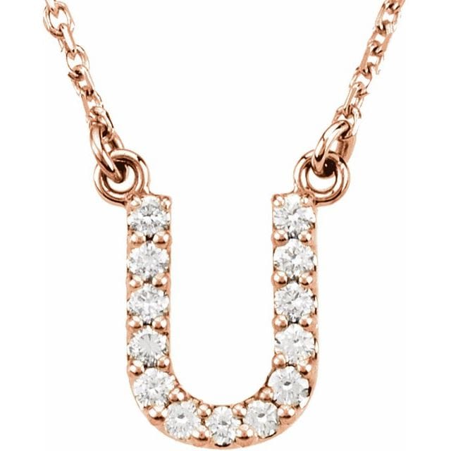 saveongems Initial U / I1 G-H / 14K Rose 14K Natural Diamond Initial 16" Necklace