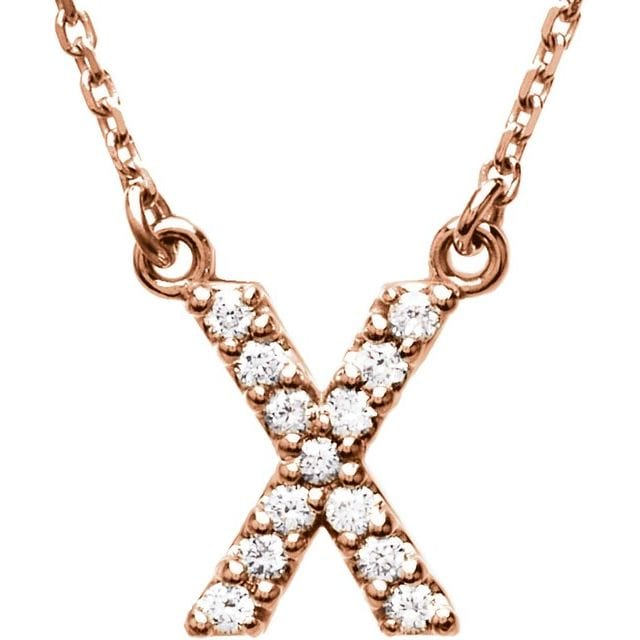 saveongems Initial X / I1 G-H / 14K Rose 14K Natural Diamond Initial 16" Necklace