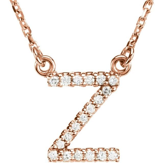 saveongems Initial Z / I1 G-H / 14K Rose 14K Natural Diamond Initial 16" Necklace