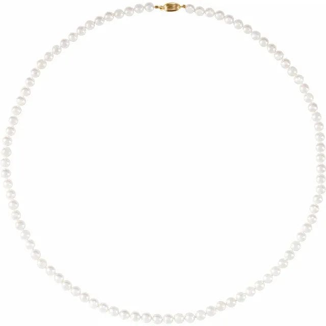 Save On Diamonds 24" 6.0 - 6.5 mm Japanese White Akoya Pearl Necklace AAA-Quality 14k Yellow Gold