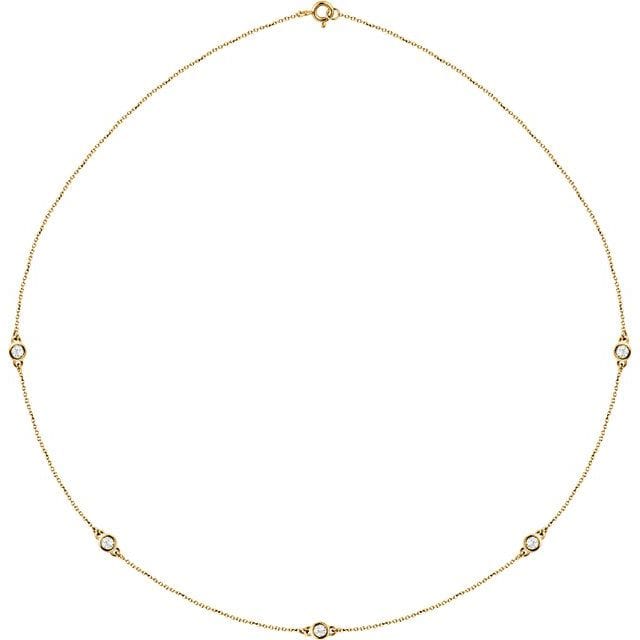 saveongems 1/2 ctw (3mm) / 18 Inch / 14K Yellow Bezel-Set Station 5-Stone Necklace 18"