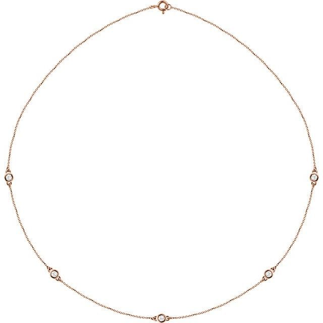 saveongems 1/2 ctw (3mm) / 18 Inch / 14K Rose Bezel-Set Station 5-Stone Necklace 18"