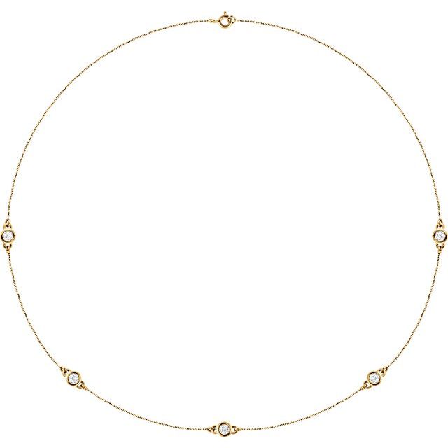 saveongems 3/4 ctw (3.5mm) / 18 Inch / 14K Yellow Bezel-Set Station 5-Stone Necklace 18"