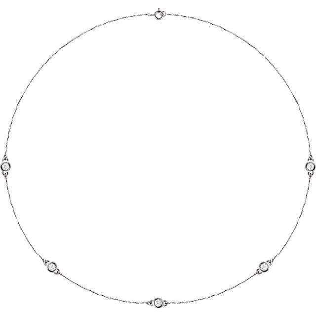 saveongems 3/4 ctw (3.5mm) / 18 Inch / 14K White Bezel-Set Station 5-Stone Necklace 18"