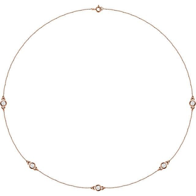 saveongems 3/4 ctw (3.5mm) / 18 Inch / 14K Rose Bezel-Set Station 5-Stone Necklace 18"