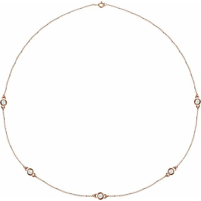 saveongems 1 ctw (3.65mm) / 18 Inch / 14K Rose Bezel-Set Station 5-Stone Necklace 18"