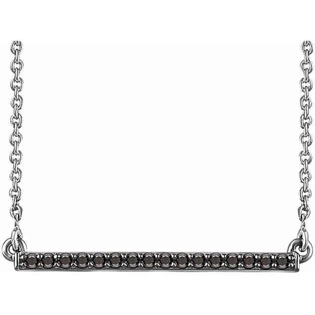 saveongems Jewelry 1/6 ctw (1.3mm) / 16-18 Inch / 14K White Natural Black Diamond Bar Necklace 16-18"