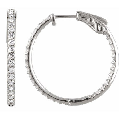 saveongems 14.5 mm :: 1/4 CTW / I1 H+ / 14K White 14K Natural Diamond Inside-Outside Hinged Hoop Earrings
