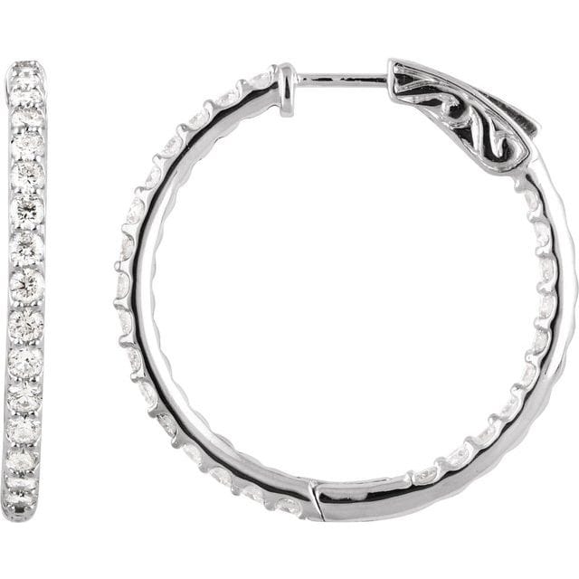 saveongems 29.5 mm :: 2 CTW / I1 H+ / 14K White 14K Natural Diamond Inside-Outside Hinged Hoop Earrings