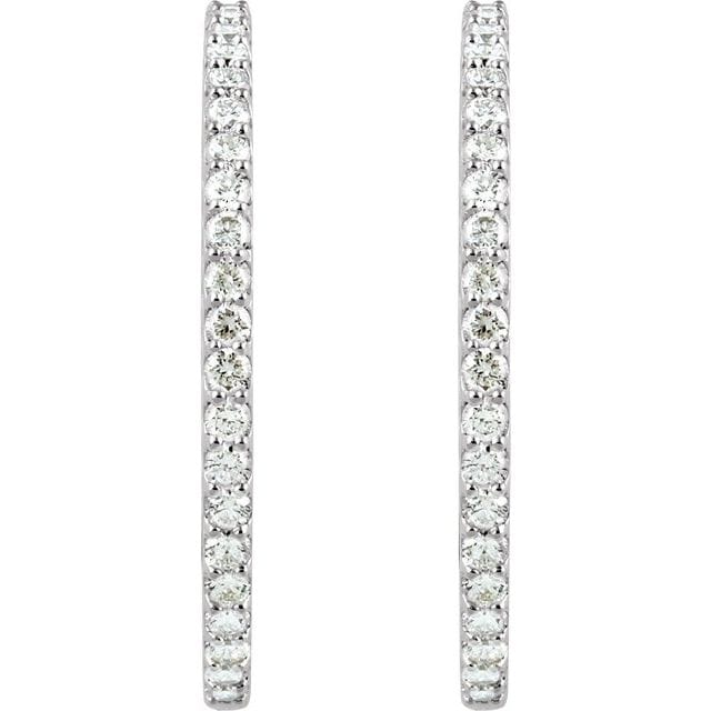 saveongems 14K Natural Diamond Inside-Outside Hinged Hoop Earrings Sizes1/4-6 1/4 CTW