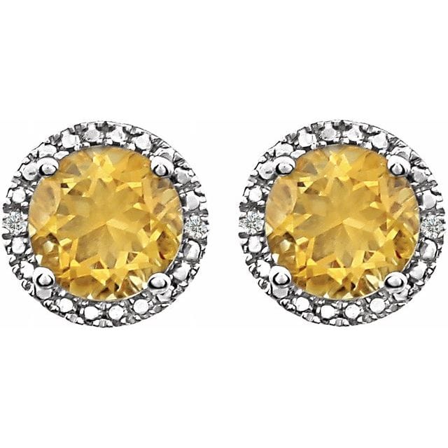 saveongems Jewelry 6mm::0.01 CTW / I1-I2 H-J Sterling Silver Natural Citrine & .01 CTW Natural Diamond Earrings