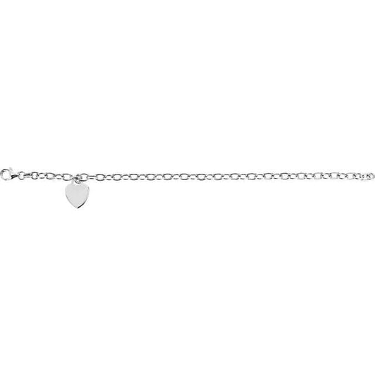 saveongems Jewelry 15.5 x 12.4 mm / 7 1/2 Inch Sterling Silver Heart Charm Bracelet 7.5"