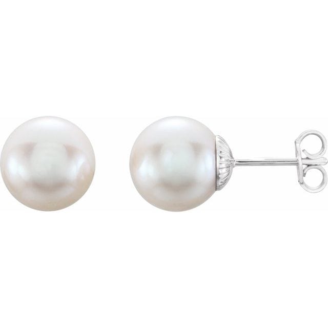 saveongems Jewelry 9.5-10.0mm / Sterling Silver Pearl Stud Earrings
