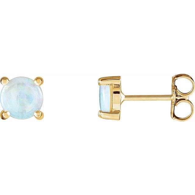 saveongems Jewelry 6mm / 14K Yellow 14K Natural White Opal Earrings