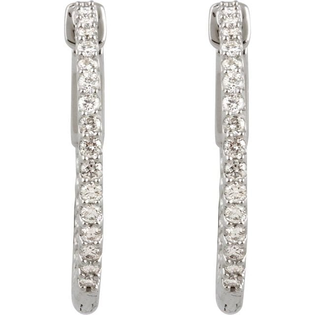 saveongems 14K Natural Diamond Inside-Outside Hinged Hoop Earrings Sizes1/4-6 1/4 CTW