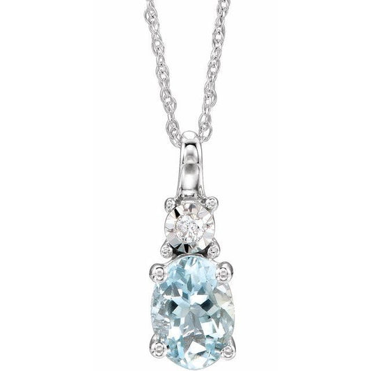 saveongems Jewelry 7 x 5mm :: 0.02 CTW / I3 H-J / 18 Inch 14K White Natural Aquamarine & .02 CT Natural Diamond 18" Necklace