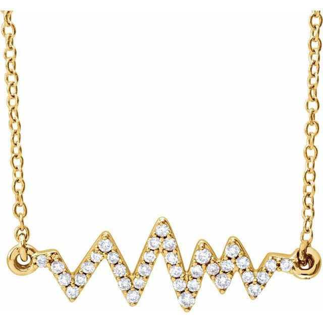saveongems Jewelry 22.8x6.8 mm:: 1/6 CTW / I1 H+ / 14K Yellow 14K 1/6 CTW Natural Diamond Heartbeat 16-18" Necklace