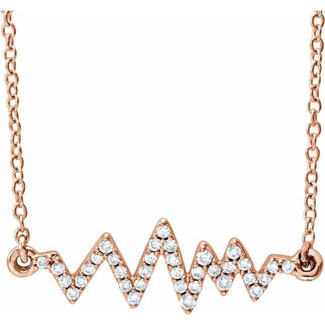saveongems Jewelry 22.8x6.8 mm:: 1/6 CTW / I1 H+ / 14K Rose 14K 1/6 CTW Natural Diamond Heartbeat 16-18" Necklace