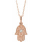 saveongems Jewelry 14K Rose / I1 G-H 14K .03 CTW Natural Diamond Hamsa 16-18" Necklace