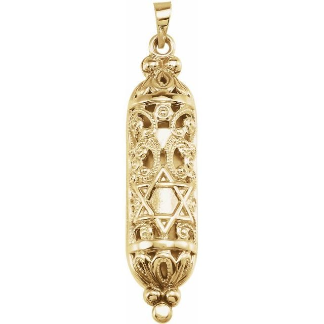 saveongems Jewelry 18 Inch / 36 X 9mm / 14K Yellow Mezuzah Necklace Hollow