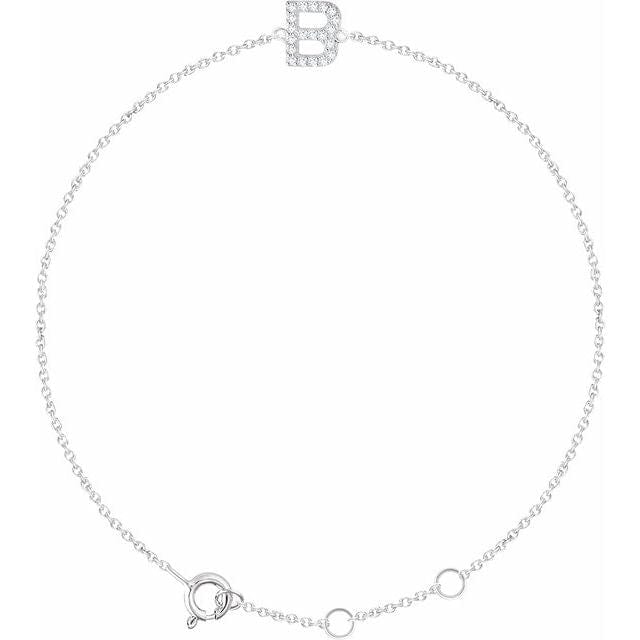 saveongems Initial B / I1 H+ / 14K White 14K Natural Diamond Initial 6-7" Bracelet