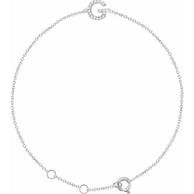 saveongems Initial G / I1 H+ / 14K White 14K Natural Diamond Initial 6-7" Bracelet