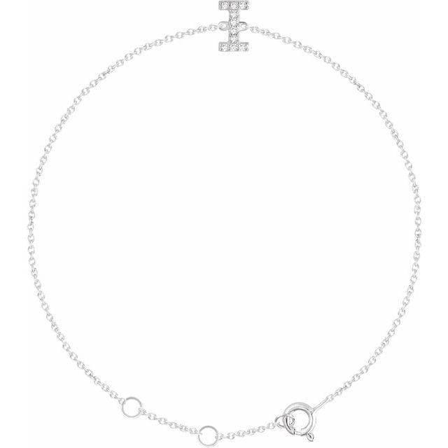 saveongems Initial I / I1 H+ / 14K White 14K Natural Diamond Initial 6-7" Bracelet