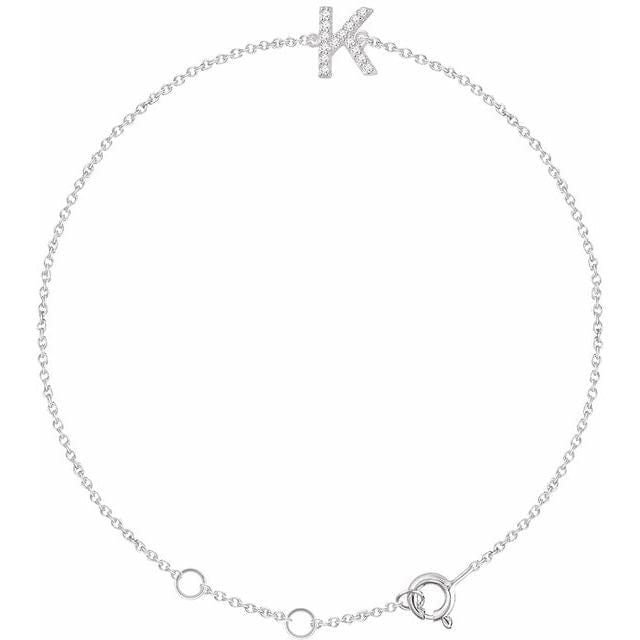 saveongems Initial K / I1 H+ / 14K White 14K Natural Diamond Initial 6-7" Bracelet