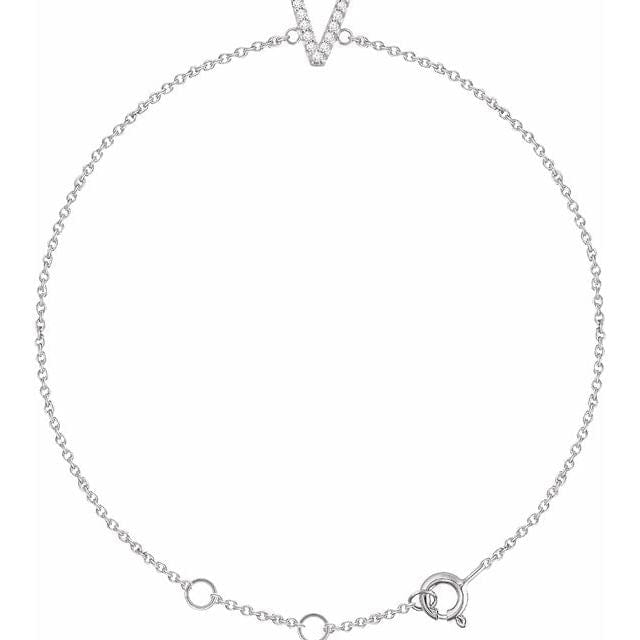 saveongems Initial V / I1 H+ / 14K White 14K Natural Diamond Initial 6-7" Bracelet