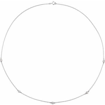 saveongems 1/4 ctw (2.4mm) / 18 Inch / 14K White Bezel-Set Station 5-Stone Necklace 18"