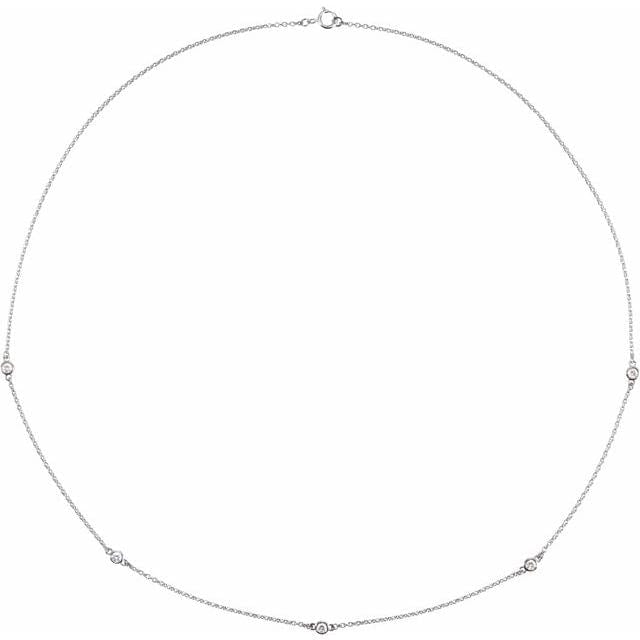saveongems 1/4 ctw (2.4mm) / 18 Inch / 14K White Bezel-Set Station 5-Stone Necklace 18"