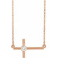 saveongems Jewelry 3mm::1/10 CTW / I1 G-H / 14K Rose 14K Natural Diamond Sideways Cross 16-18" Necklace