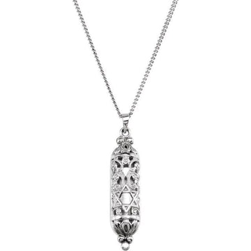 saveongems Jewelry 18 Inch / 36 X 9mm / Sterling Silver Mezuzah Necklace Hollow