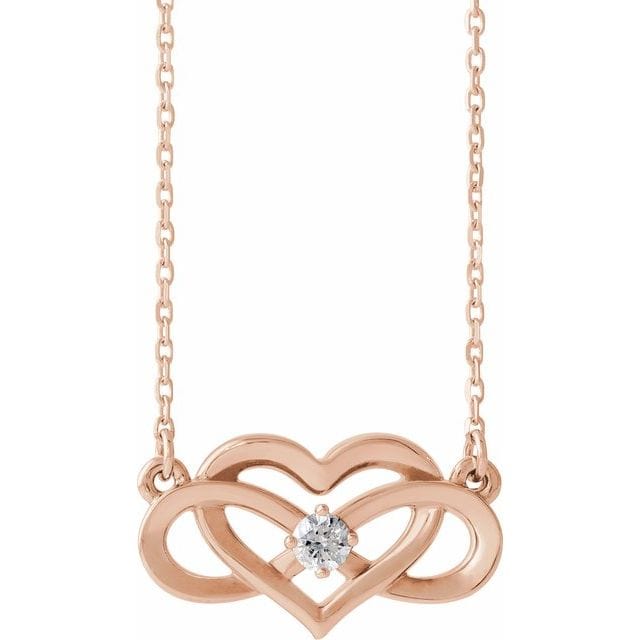 saveongems Jewelry 3mm :: 1/10 CTW / I1 G-H / 14K Rose 14K 1/10 CTW Natural Diamond Infinity-Inspired Heart 16-18" Necklace