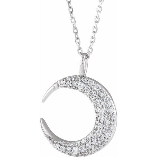 saveongems Jewelry I1 G-H / 14K White 14K 1/3 CTW Natural Diamond Crescent Moon 16-18" Necklace
