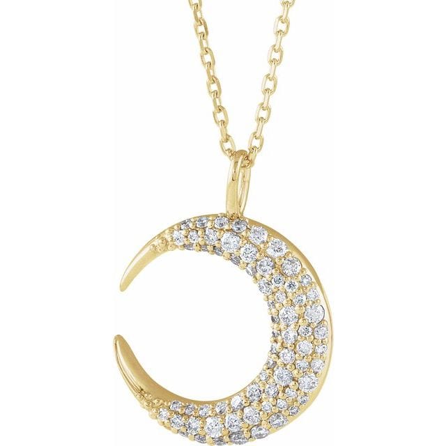 saveongems Jewelry I1 G-H / 14K Yellow 14K 1/3 CTW Natural Diamond Crescent Moon 16-18" Necklace