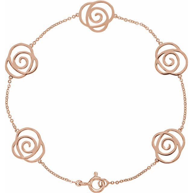 saveongems Jewelry 7 Inch / 14K Rose Floral Station Bracelet 7"