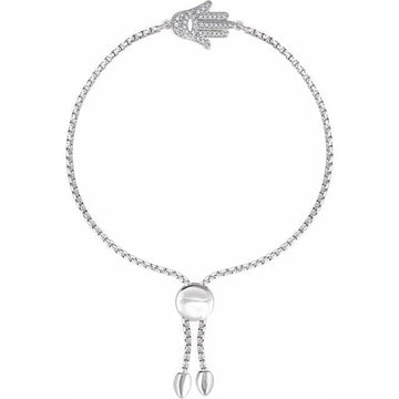 saveongems Jewelry 1.4mm:: 1/5 CTW / I1 H+ Sterling Silver 1/5 CTW Natural Diamond Hamsa Adjustable Bolo 8" Bracelet